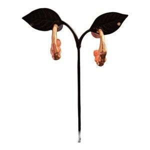 Vintage Goldtone Hoops with Peach Colored Plastic Balls on Inside